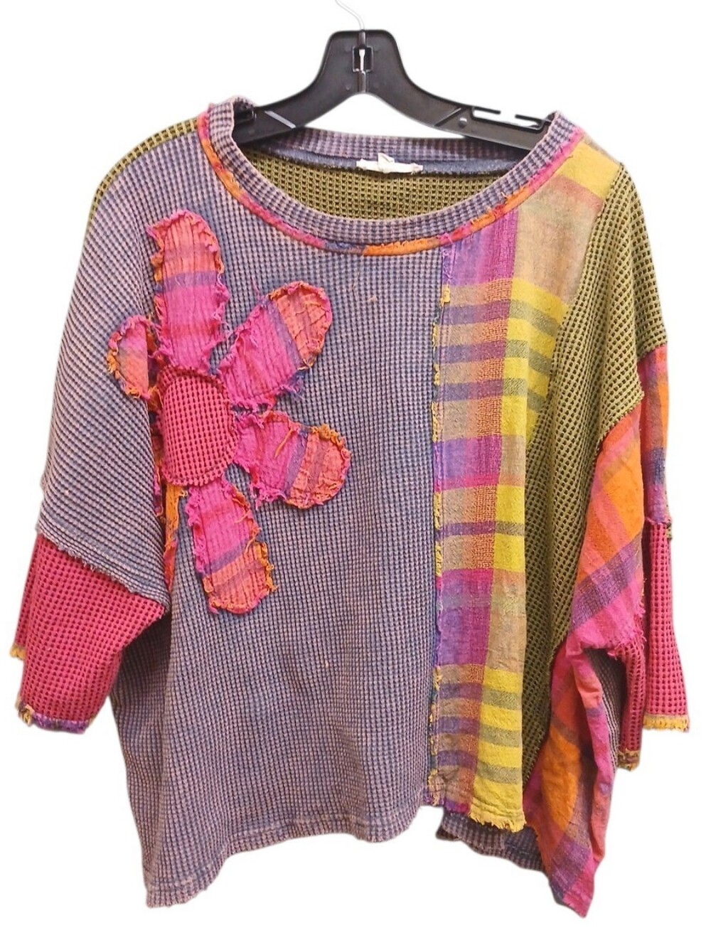 Oli & Hali Multicolor Patchwork Flower Waffle Oversized Thermal Top Size Large